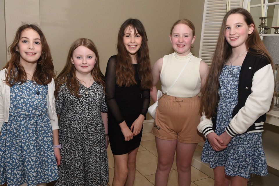 Enjoying the Banteer/Lyre GAA Juvenile GAA Victory Social were Eilis Reidy, Beibhinn Foley, Sive Reidy, Caoilfhionn Foley and Eabha Cashman. Picture John Tarrant