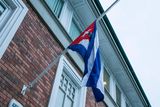 thumbnail: Cuban Flag at half Mast at the Cuban Embassy on Pearse St Dublin Photo: Kyran O'Brien