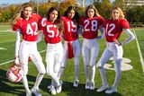 thumbnail: Victoria's Secret Angels (L to R) Behati Prinsloo, Lily Aldridge, Adriana Lima, Doutzen Kroes and Candice Swanepoel get Super Bowl ready