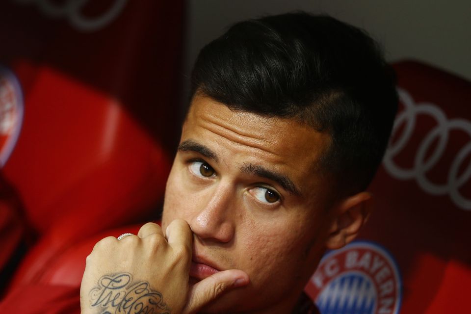 Philippe Coutinho of Liverpool on the bench during the Audi Cup 2017 match between Liverpool FC and Atletico Madrid at Allianz Arena on August 2, 2017 in Munich, Germany.
 (Photo by Matteo Ciambelli/NurPhoto via Getty Images)