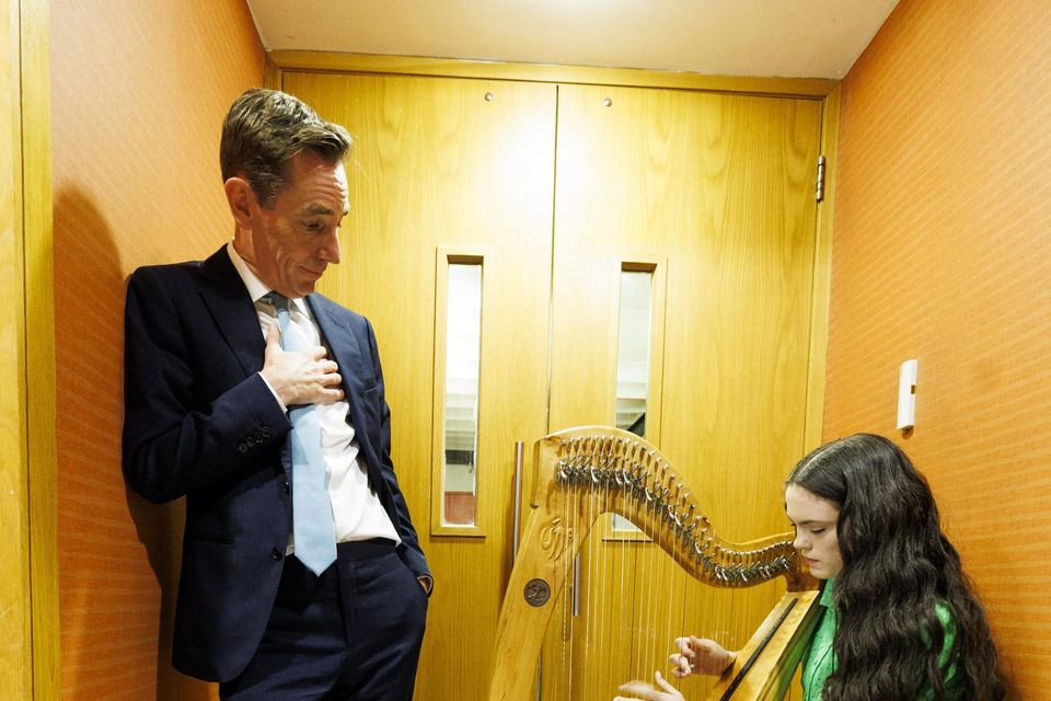 Ryan Tubridy backstage with former Toy Show star Úna Walsh, who composed a special piece in honour of Ryan for his final Late Late Show.  Picture: Andres Poveda