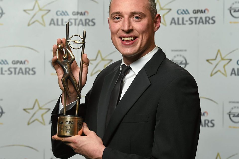 Kerry footballer Kieran Donaghy with his 2014 GAA GPA All-Star award. Picture credit: Paul Mohan / SPORTSFILE
