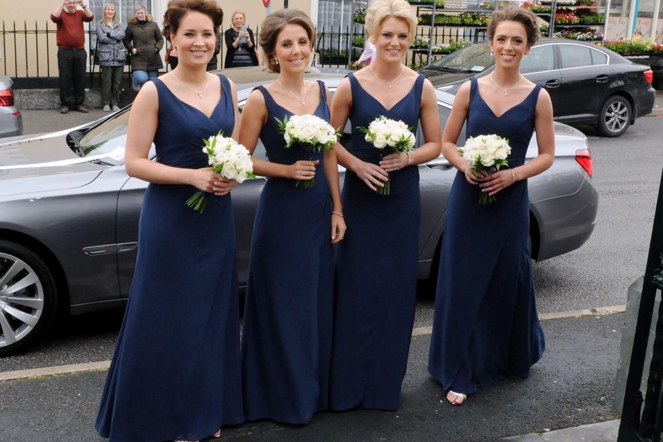 12/6/2015  Attending the Wedding of Irish Rugby player Sean Cronin and Claire Mulcahy at St. Josephs Catholic Church, Castleconnell, Co. Limerick were Bridesmaids Fiona Quirke, Judith and Niamh Mulcahy and Claire O' Sullivan.
Pic: Gareth Williams / Press 22