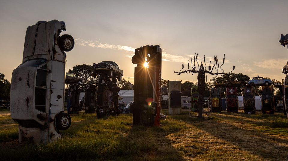 Carhenge Glastobury of the Carhenge installation by artist Joe Rush, on the site of Glastonbury Festival at Worthy Farm in Somerset (Matt Cardy/PA)