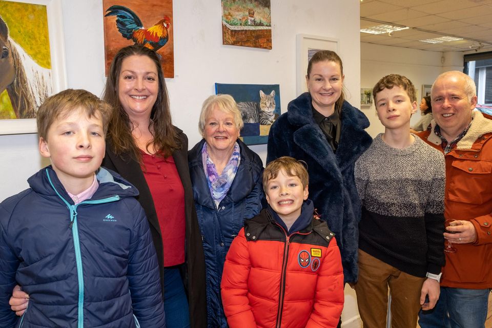 Artist Sylvia Keogh with daughters Louise and Elaine, son-in-law Pat, and grandchildren Jonathan, Ciarán and Lochlann.