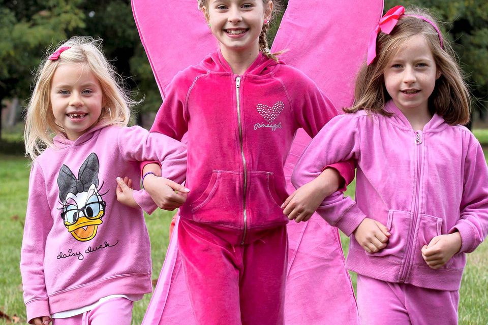 Sisters Alex, 7, Robin, 11 and Eva, 8, Keating (grandchildren of Marie Keating and nieces of Ronan Keating) at the Re/Max Walk For Life in aid of the Marie Keating Foundation in the Phoenix Park yesterday.