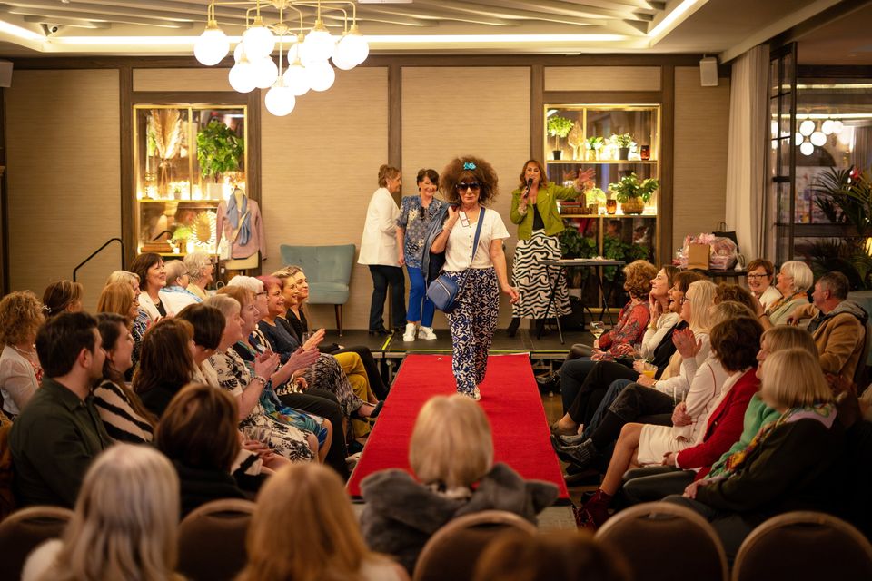 Miriam Moriarty Owens pictured modelling on the catwalk at The Phoenix Women's Shed fashion show at the Ashe Hotel on Friday evening. Photo by Mark O'Sullivan.