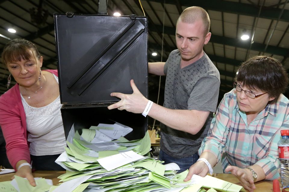 The ballot boxes in the Marriage Equality Referendum and the  Presidential Age Referendum  pictured being opened in the RDS Simmonscourt .
Pic Frank Mc Grath