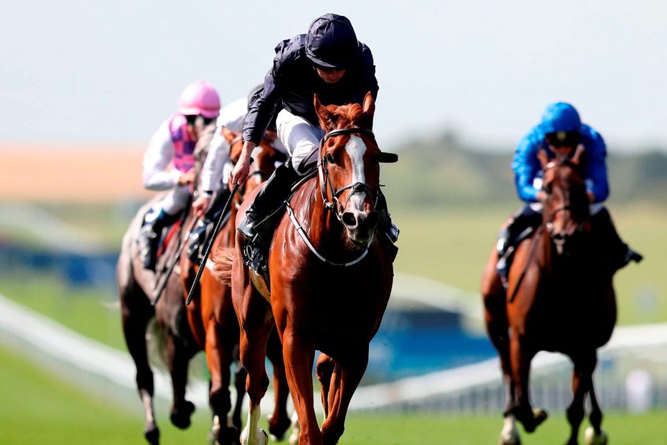 Alice Springs, with Ryan Moore up, on the way to winning the Falmouth Stakes at Newmarket. Photo: Simon Cooper