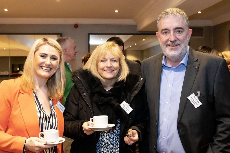 County Wexford Chamber of Commerce B2B at Brandon House hotel. From left; Lynda Bolger from Flag Lane Marketing, Ger Walsh and Tony Connolly from Neiland Financial Services Ltd. Photo; Mary Browne