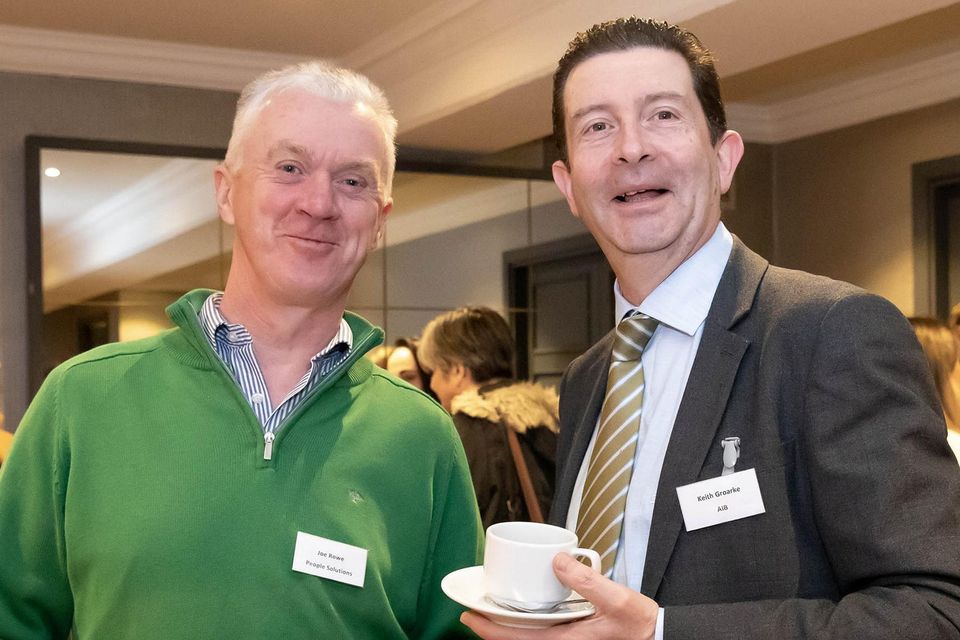 County Wexford Chamber of Commerce B2B at Brandon House hotel. From left; Joe Rowe from People Solutions and Kevin Groarke from AIB. Photo; Mary Browne