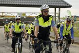 thumbnail: Members of the gardaí pay tribute to Garda Kevin Flatley at the Fingal Triathalon in Skerries, Co Dublin. Photo: Arthur Carron