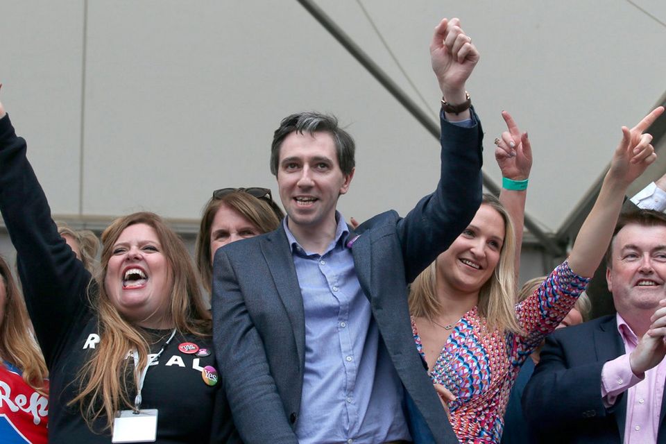 Simon Harris, Minister for Health and supporters react as they celebrate the repeal of the 8th amendment at Dublin Castle. Photo: Damien Eagers/INM