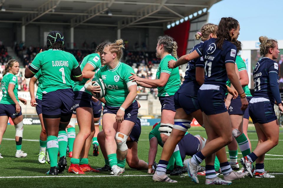 Ireland celebrate a try during the Six Nations
