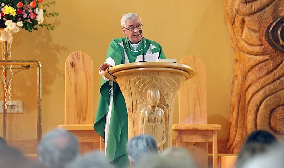 Spoke up: Fr Oliver O’Reilly gives a sermon condemning the attack on Kevin Lunney at Our Lady of Lourdes Church, Ballyconnell. Photo: Lorraine Teevan