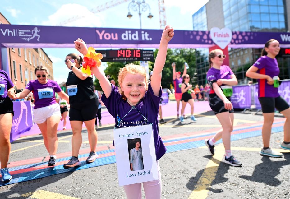 Young Eithel O'Neill (7) crossed the finish line in memory of her granny. Photo: Sportsfile