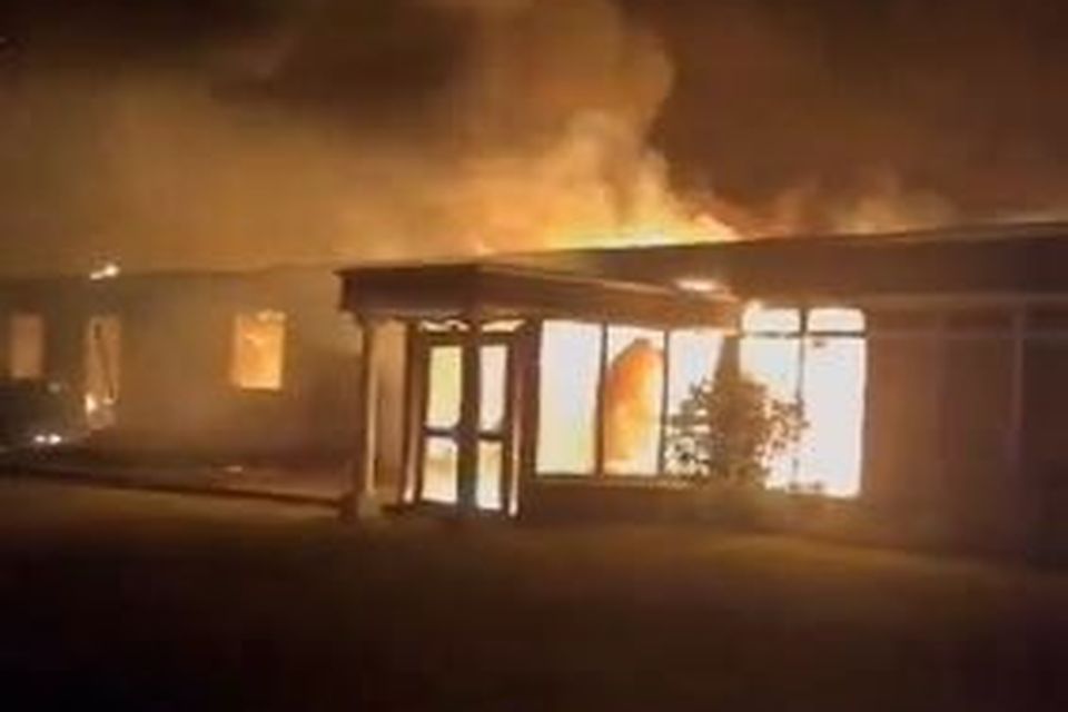 A still image taken from a video showing the blaze at the Ross Lake Hotel in Roscahill, Co Galway