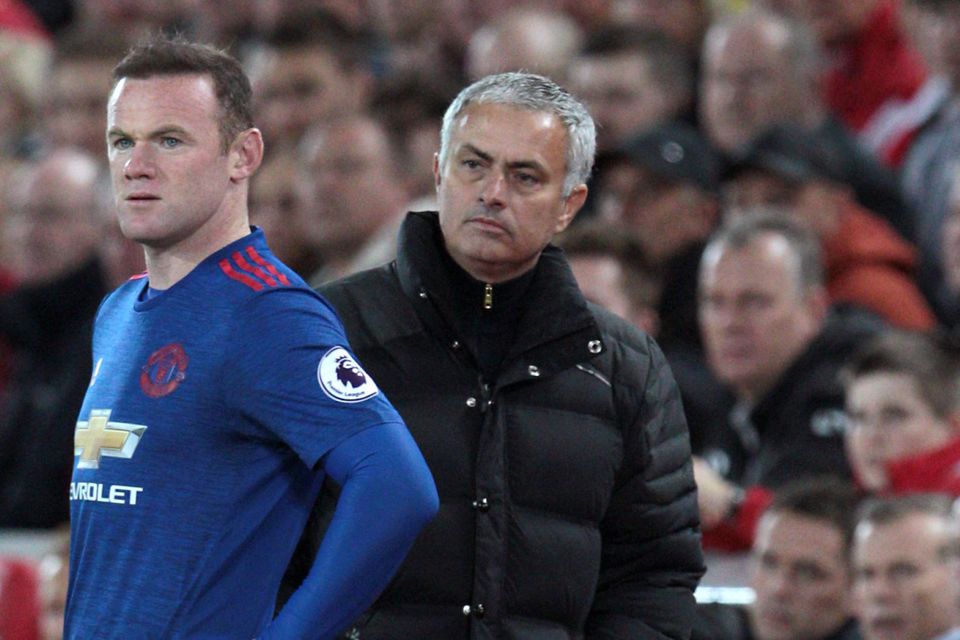 Wayne Rooney, left, with Jose Mourinho