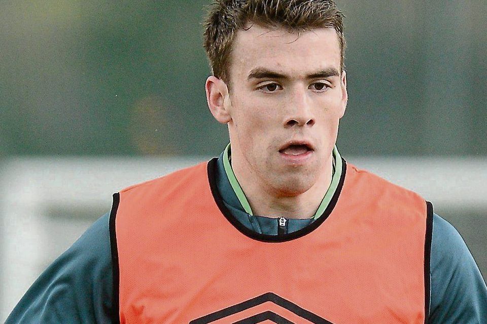19 March 2013; Republic of Ireland's Seamus Coleman in action during squad training ahead of their side's 2014 FIFA World Cup, Group C, qualifier match against Sweden on Friday. Republic of Ireland Squad Training, Gannon Park, Malahide, Co. Dublin. Picture credit: David Maher / SPORTSFILE