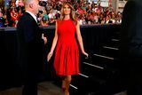 thumbnail: U.S. first lady Melania Trump steps from the stage after speaking at U.S. President Donald Trump's "Make America Great Again" rally at Orlando Melbourne International Airport in Melbourne, Florida, U.S. February 18, 2017.  REUTERS/Kevin Lamarque