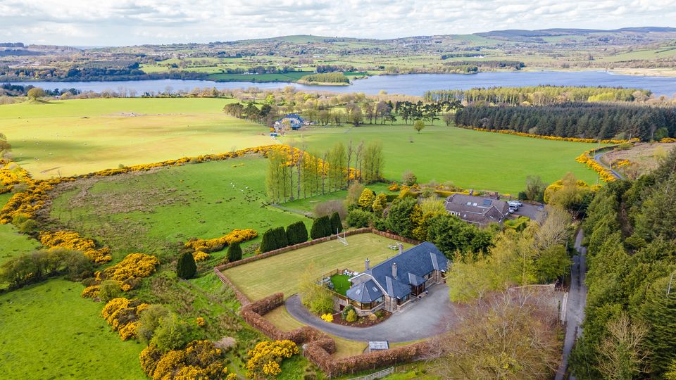 An aerial view of the property and grounds