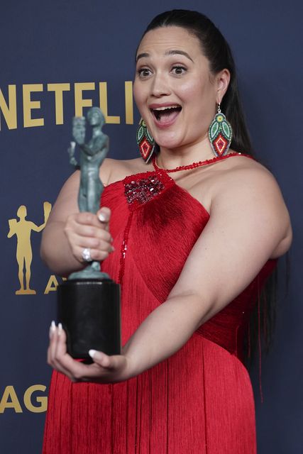 Lily Gladstone, winner of the award for outstanding performance by a female actor in a leading role for Killers Of The Flower Moon (Jordan Strauss/Invision/AP/PA)