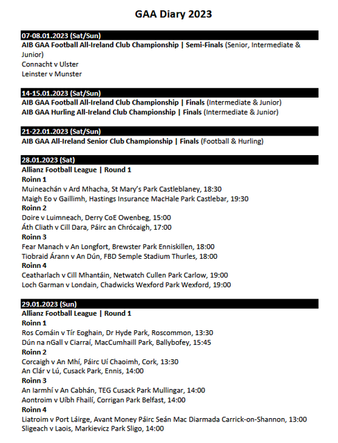 County League Fixtures 2023 – Dingle GAA