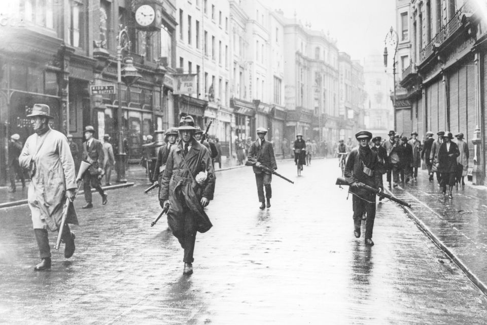 Armed anti-Treaty members of the Irish Republican Army (IRA) in Grafton Street, Dublin during the Irish Civil War