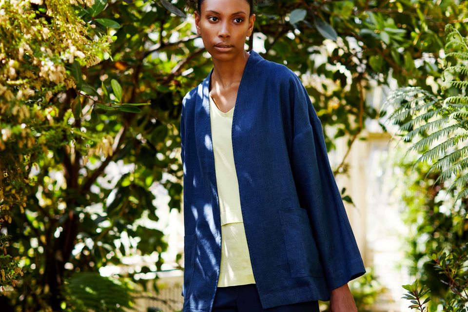Navy 100pc linen jacket €60, trousers €40, lime jersey and linen hem dropped shoulder top, €25, Carolyn Donnelly The Edit available in selected Dunnes Stores & online now