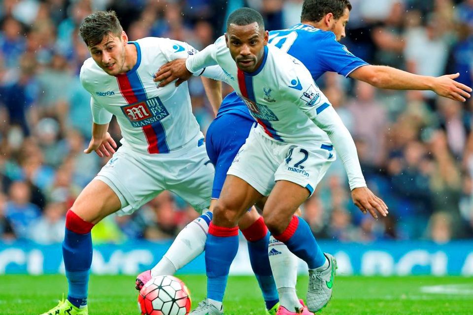 Chelsea's Eden Hazard in action with Crystal Palace's Joel Ward and Jason Puncheon