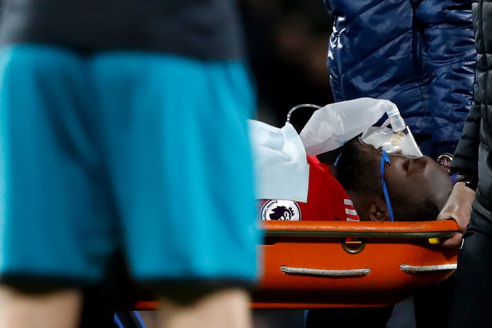 Romelu Lukaku was carried off on a stretcher after receiving lengthy treatment on the pitch