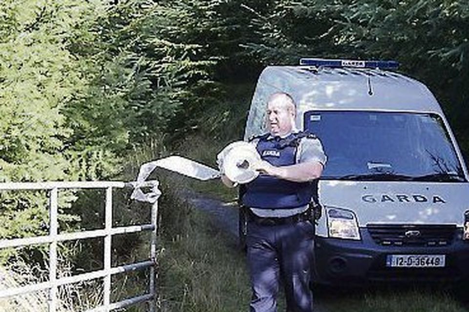 Gardai pictured at the scene where Elaine's remains were found in wooded lands off the Killakee Road. Photo: Colin O'Riordan
