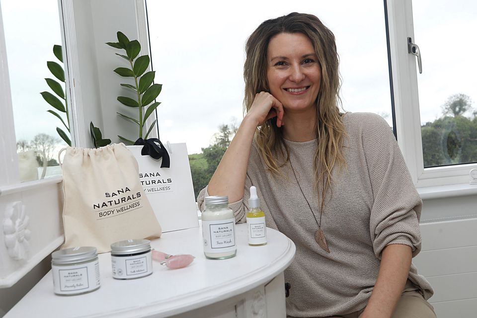 Kasia O'Reilly at her family farm outside Ballyjamesduff, Co Cavan, with her range of Sana Naturals beauty products. Photos: Lorraine Teevan