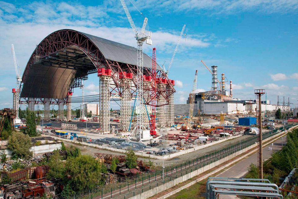 Today's Chernobyl Arch, completed in 2016, contains the remains of No 4 reactor unit