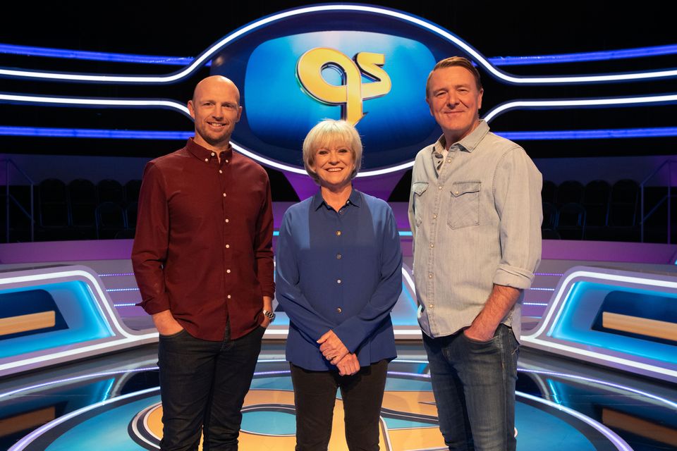 Sue Barker with former team captains Matt Dawson and Phil Tufnell on A Question Of Sport (Vishal Sharma/BBC/PA)