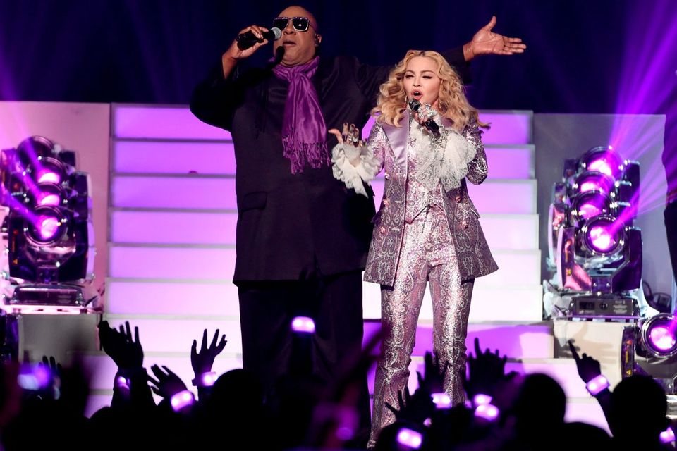 Stevie Wonder, left, and Madonna perform a tribute to Prince at the Billboard Music Awards at the T-Mobile Arena on Sunday, May 22, 2016, in Las Vegas. (Photo by Chris Pizzello/Invision/AP)