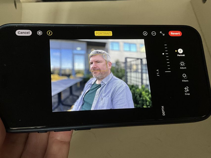The iPhone 15 Pro’s new portrait feature, as tested on The Big Tech Show’s sound engineer, Gavin Hennessy. Photo: Adrian Weckler