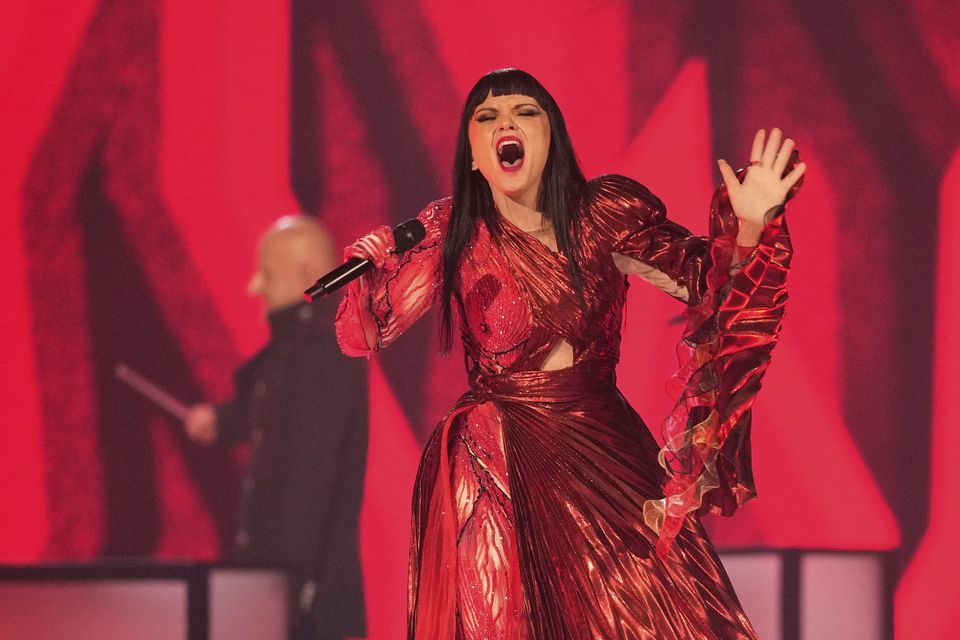 Shkodra Elektronike from Albania performs Zjerm during the dress rehearsal for the first semi-final (Martin Meissner/AP)