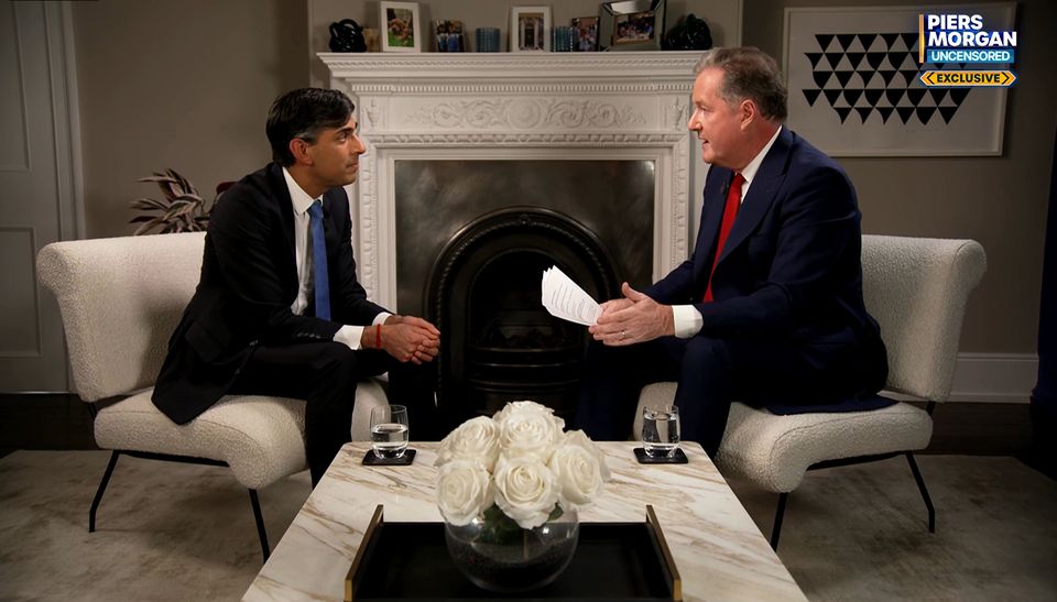 Prime Minister Rishi Sunak being interviewed by Piers Morgan for Piers Morgan Uncensored on TalkTV (Piers Morgan Uncensored/PA)