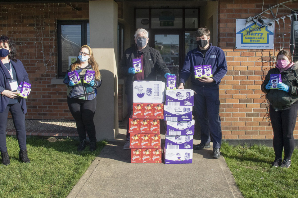 Members of the Cois Barry Community House in Rosslare did an Easter Egg drop to the local houses: (from left), Emily O’Rourke from Wexford Local Development, Maxine Murphy, David Clancy, Garda John Coughlan and Mary Harmon