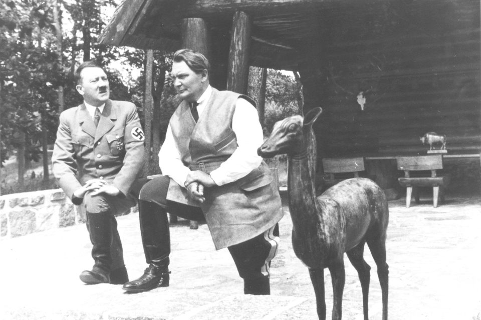 The maimed skeletons were found under the floor of a building at the Wolf's Lair in Poland used by Hermann Goering, seen here posing with Adolf Hitler in 1937. Photo: Getty
