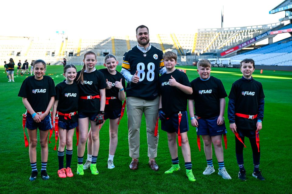 More than 50 young players from Greenlanes National School and Scoil an tSeachtar Laoch (both from Dublin aged between 10 and 12 years old) took to the pitch in Croke Park today to showcase their NFL Flag Football skills