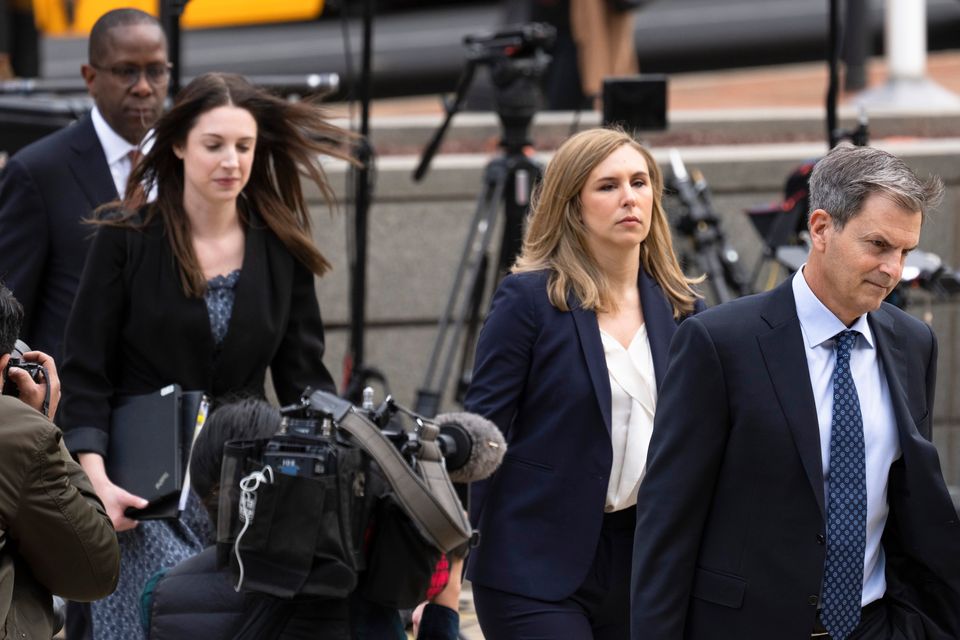 Representatives of Fox News arrive at the justice centre in Wilmington, Delaware, for the Dominion Voting Systems’ defamation lawsuit against Fox News (Matt Rourke/AP/PA)