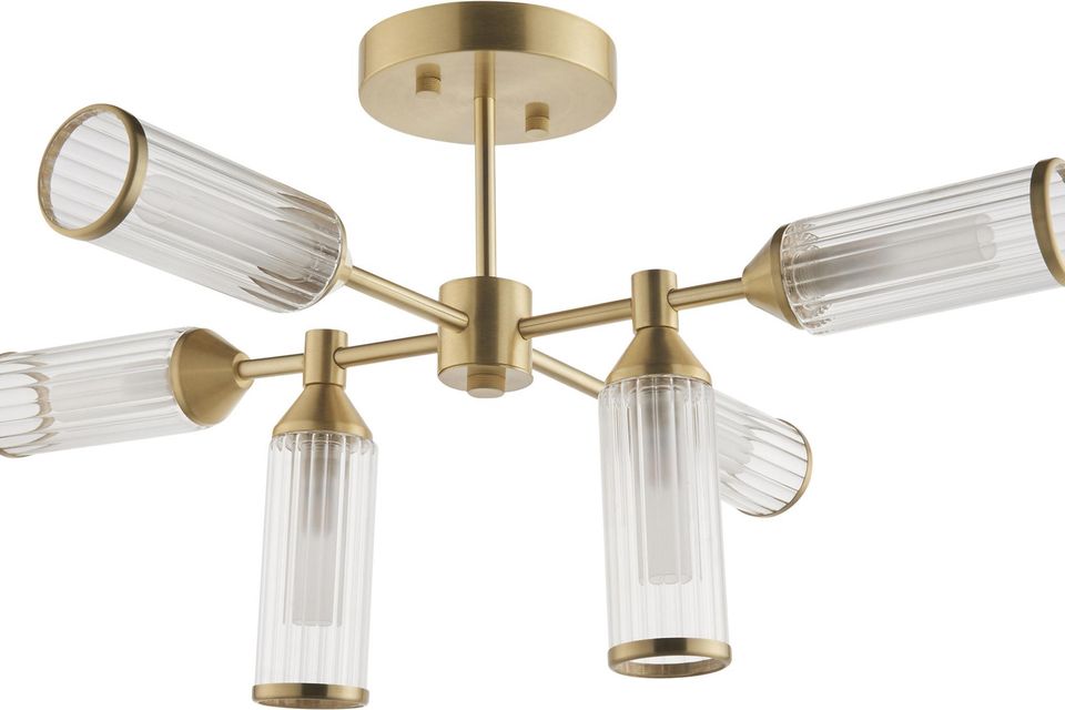 Aster flush-ribbed glass ceiling light, brass, £249, cultfurniture.com. Items from the UK may incur extra charges for Republic of Ireland customers