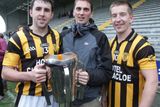 thumbnail: Shelmaliers captain Ciaran O'Shaughnessy and man of the match Joe Kelly with Cormac Pettitt of Pettitt's SuperValu who have sponsored the Senio hurling championship every year without a break since 1994