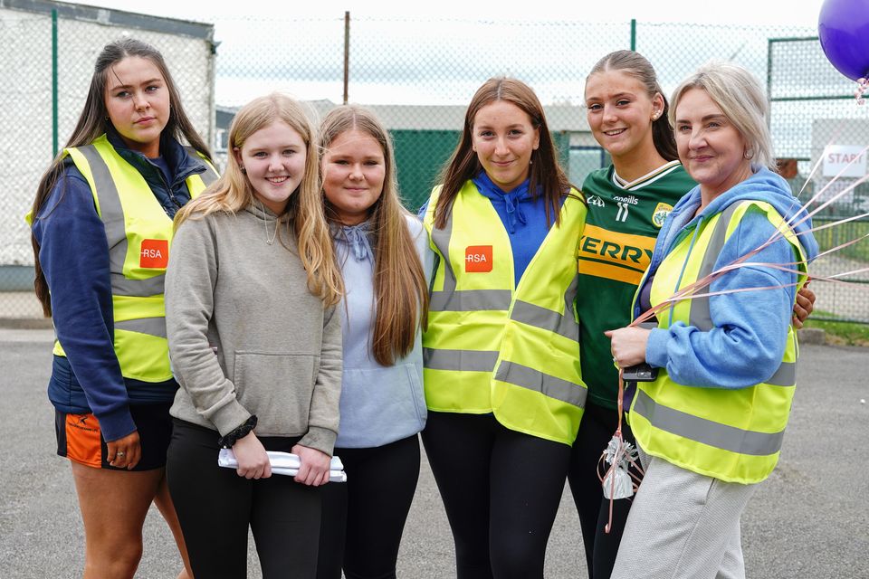 Chloe O’Sullivan, Charlotte O’Connor, Mia Brosnan, Molly Nolan, Abbie Boyle and Ms Dowling at the Run4Ryan memorial 5k run at Causeway Comprehensive School on Tuesday in memory of Ryan Gaynor who sadly passed away in 2023. Photo by Mark O’Sullivan.