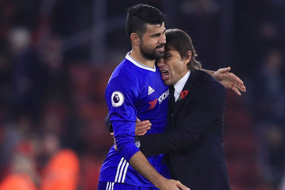 Chelsea boss Antonio Conte, right, has fallen out with Diego Costa