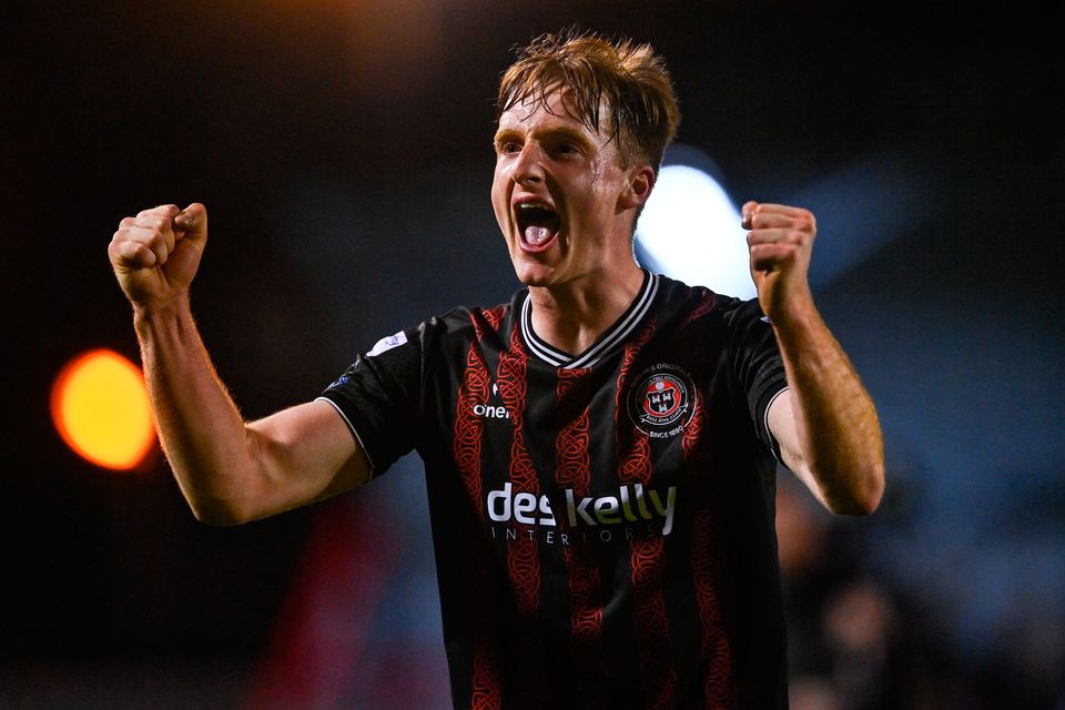 Jevon Mills of Bohemians celebrates after his side's victory in the Premier Division match against Derry City at Dalymount Park. Photo by Tyler Miller/Sportsfile