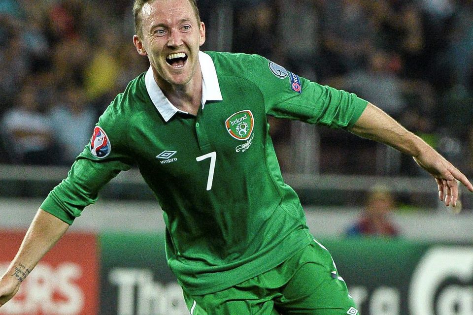 Aiden McGeady, Republic of Ireland, celebrate's after scoring his side's second and winning goal