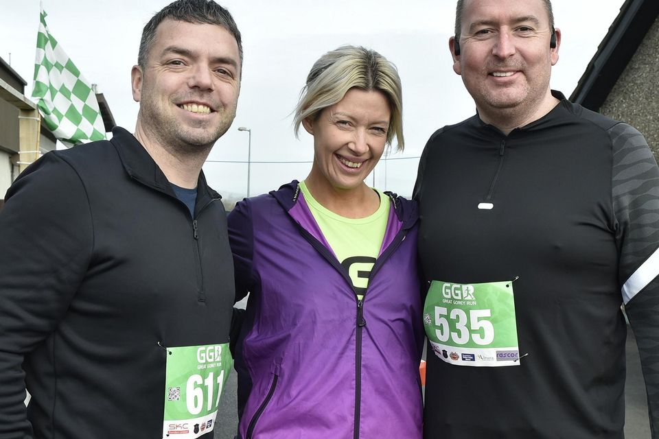 At the Great Gorey Run in memory of Nicky Stafford on Sunday morning were Stephen Knott, Aoife Byrne and Andrew Dunne. Pic: Jim Campbell